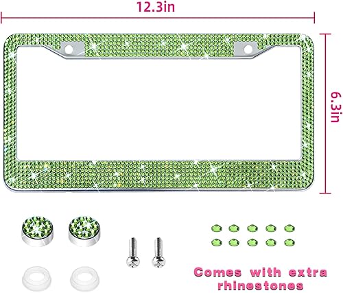 Miniatura 8 de Marco de matrícula brillante para mujer, marcos de matrícula de acero inoxidable brillante, más de 1200 piezas de cristales de diamantes de