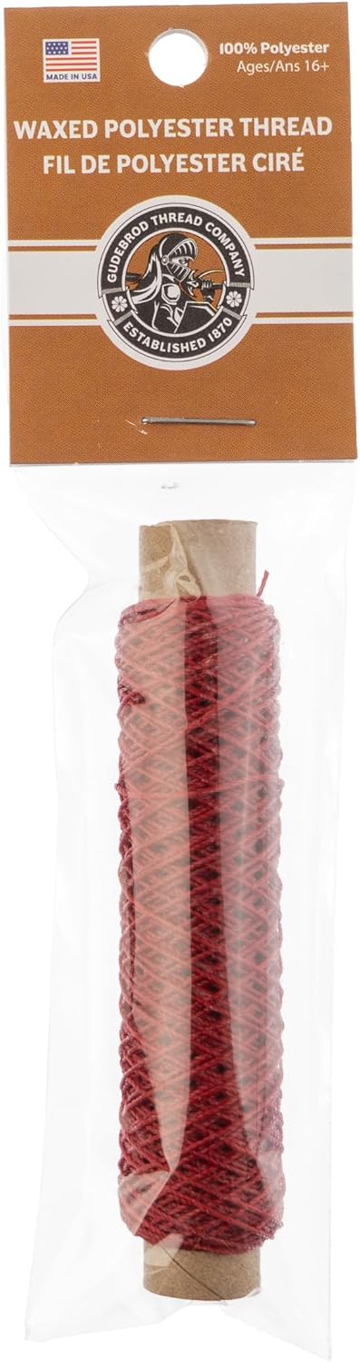 Waxed Thread 3ply Made in USA 75ft (25yd) Bobbin 0.38mm (0.015in), Red