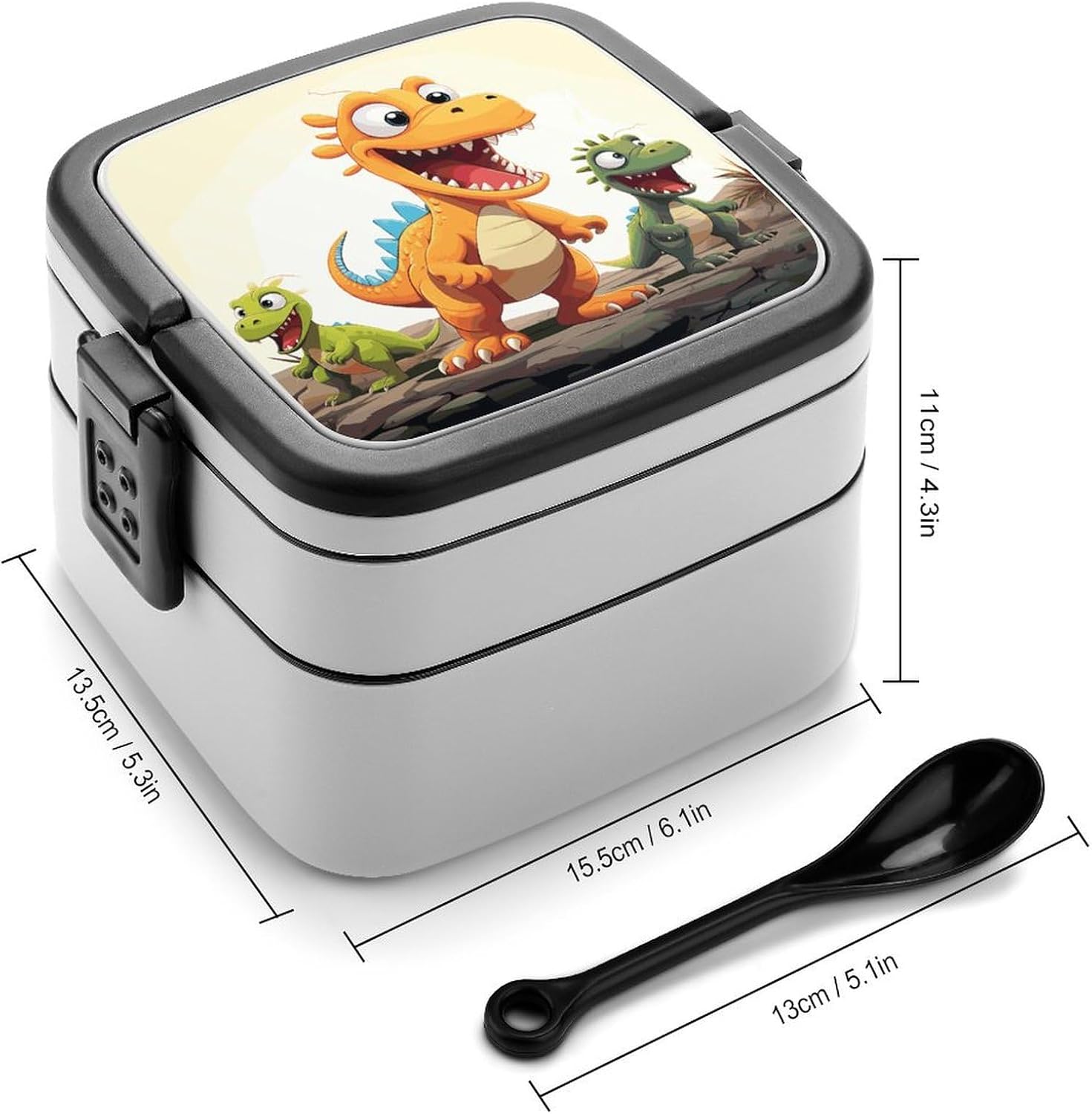 Adult Lunch Box Cartoon Dinosaur Images Printed Bento Box Portable Lunch Box with Spoon And Handle Bento Boxes for Workand Picnics