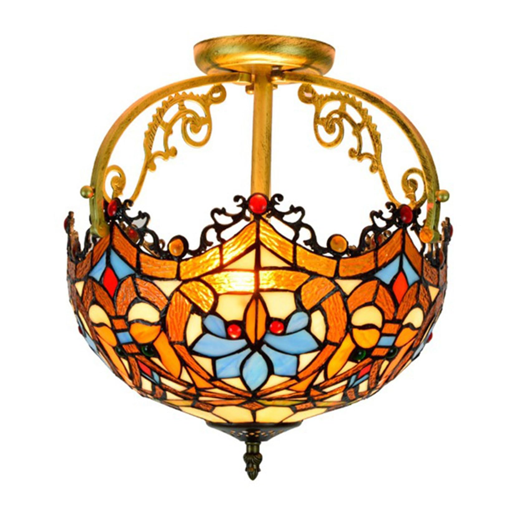 NHPJFDC 12" Tiffany Style Ceiling Light, Vintage Baroque with Heart Stained Glass Ceiling Lamp 2Lights, Semi Ceiling Lighting Fixtures for Dining Room Kitchen Bathroom Entrance Balcony,Orange