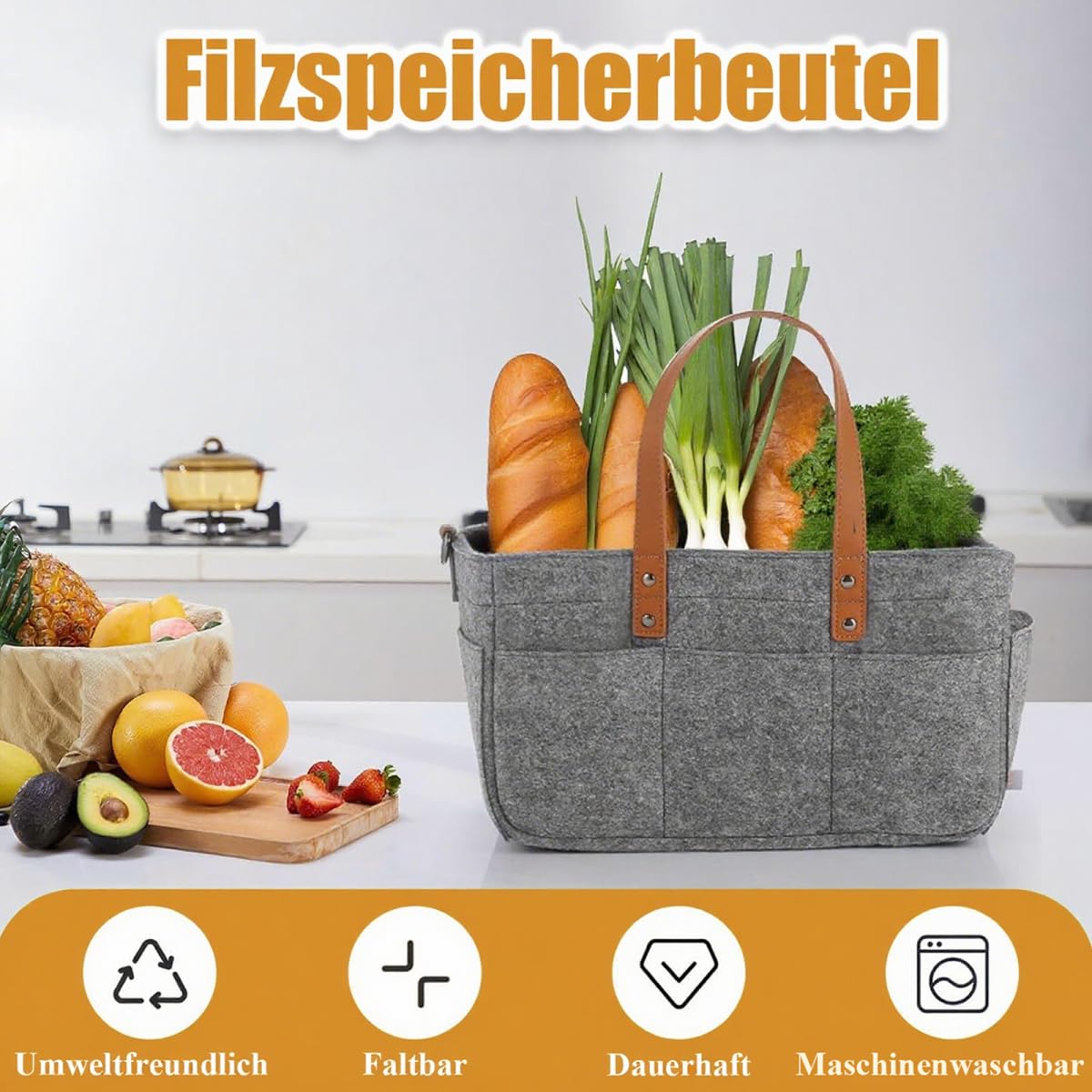 XIANGLONGY 2 sacchetti in feltro da 18 l, grandi 40 x 30 x 15 cm, pieghevoli, in feltro, per viaggi all'aperto, picnic, shopping
