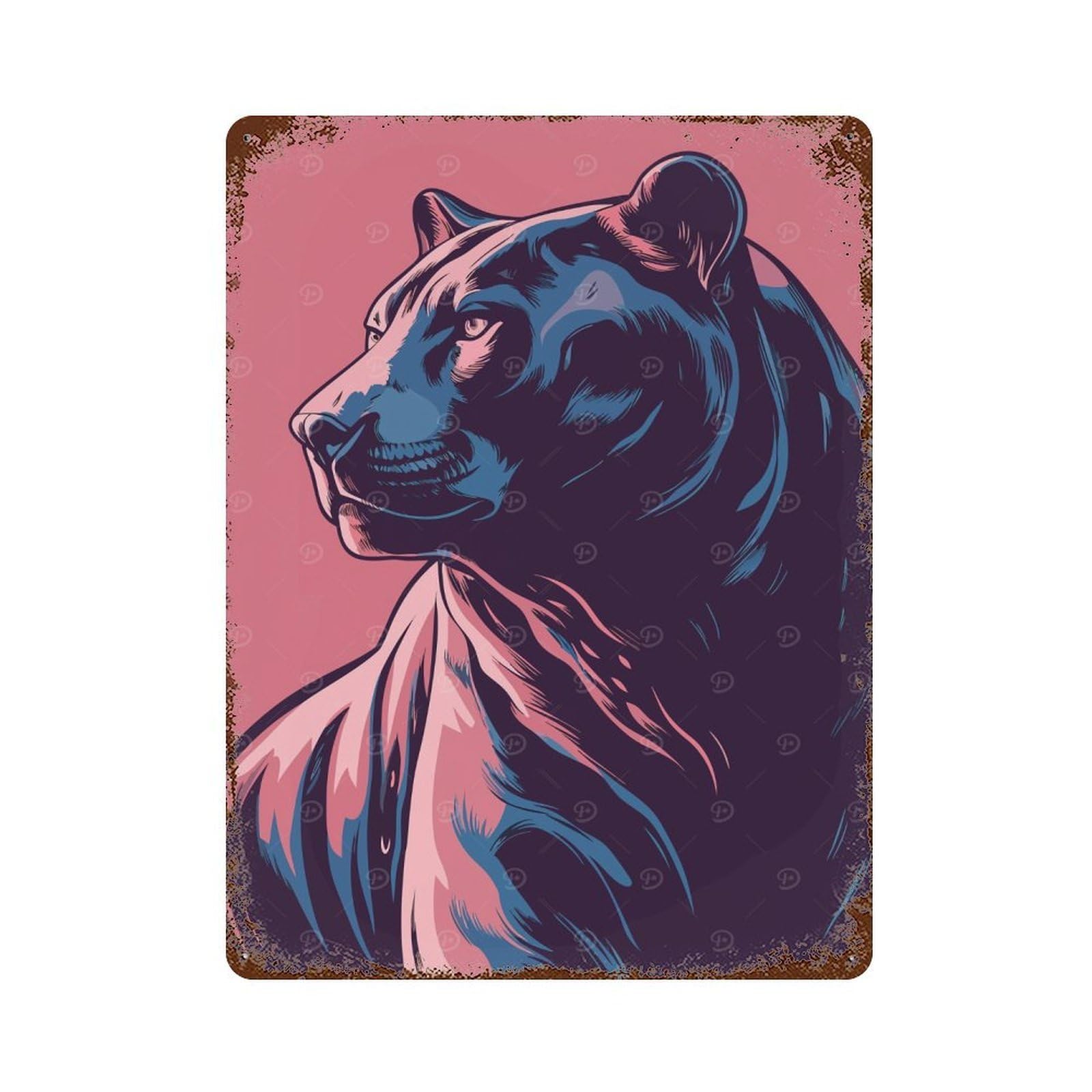 Stylized Panther Portrait Vintage Metal Tin Sign 15.7"x11.8", Ideal for Patio, Garden Room And Bar Decor