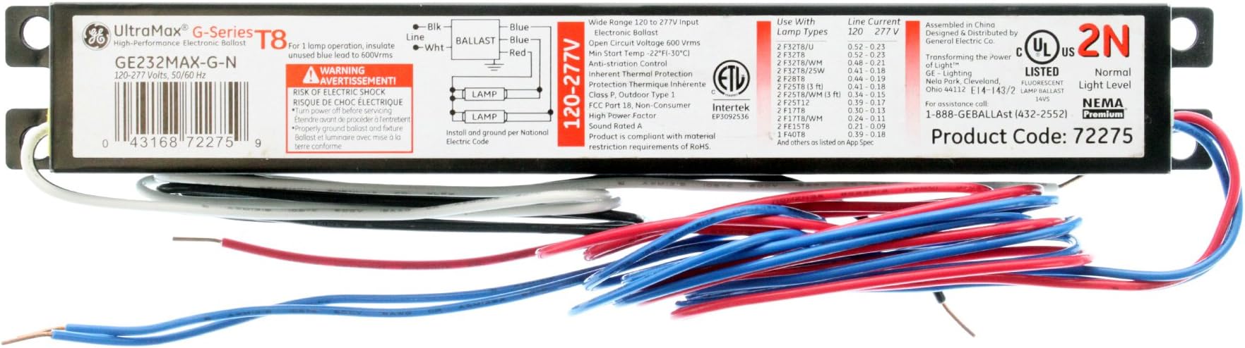 FLUOR Ballast,Electronic,Instant,56W GE232MAX-G-N - 1 Each