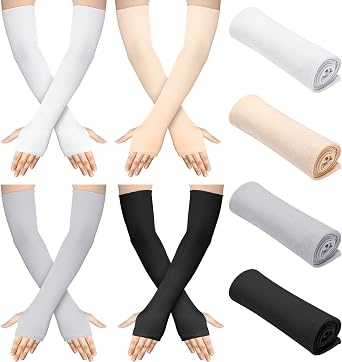 Bememo 4 Pack Sun Protection UV Gloves Fingerless Elbow Length Gloves for Driving Oversleeve Women Men