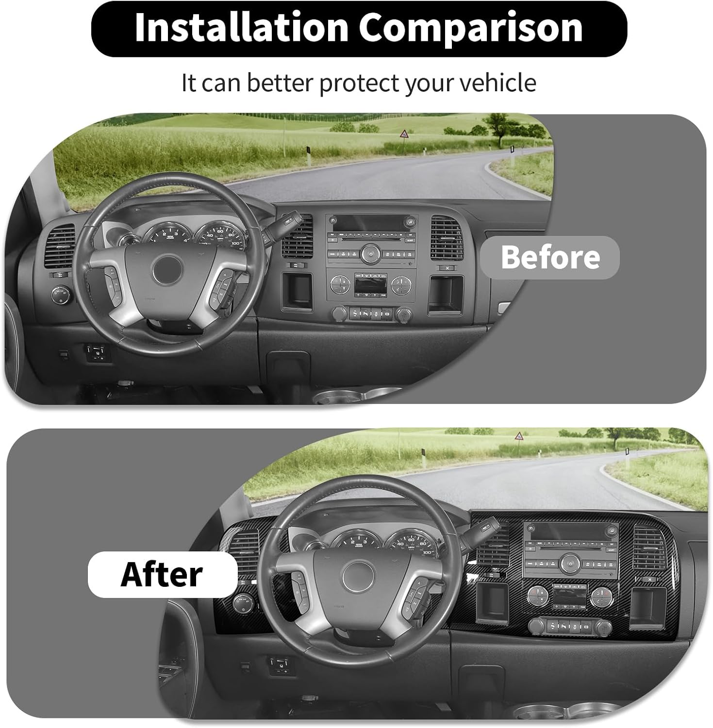 Central Control Dash Navigation Panel Screen Cover Trim AC Vent Cover Trim Decoration Compatible with Chevrolet Silverado 2007-2013 ABS 2ps(Carbon Fiber)