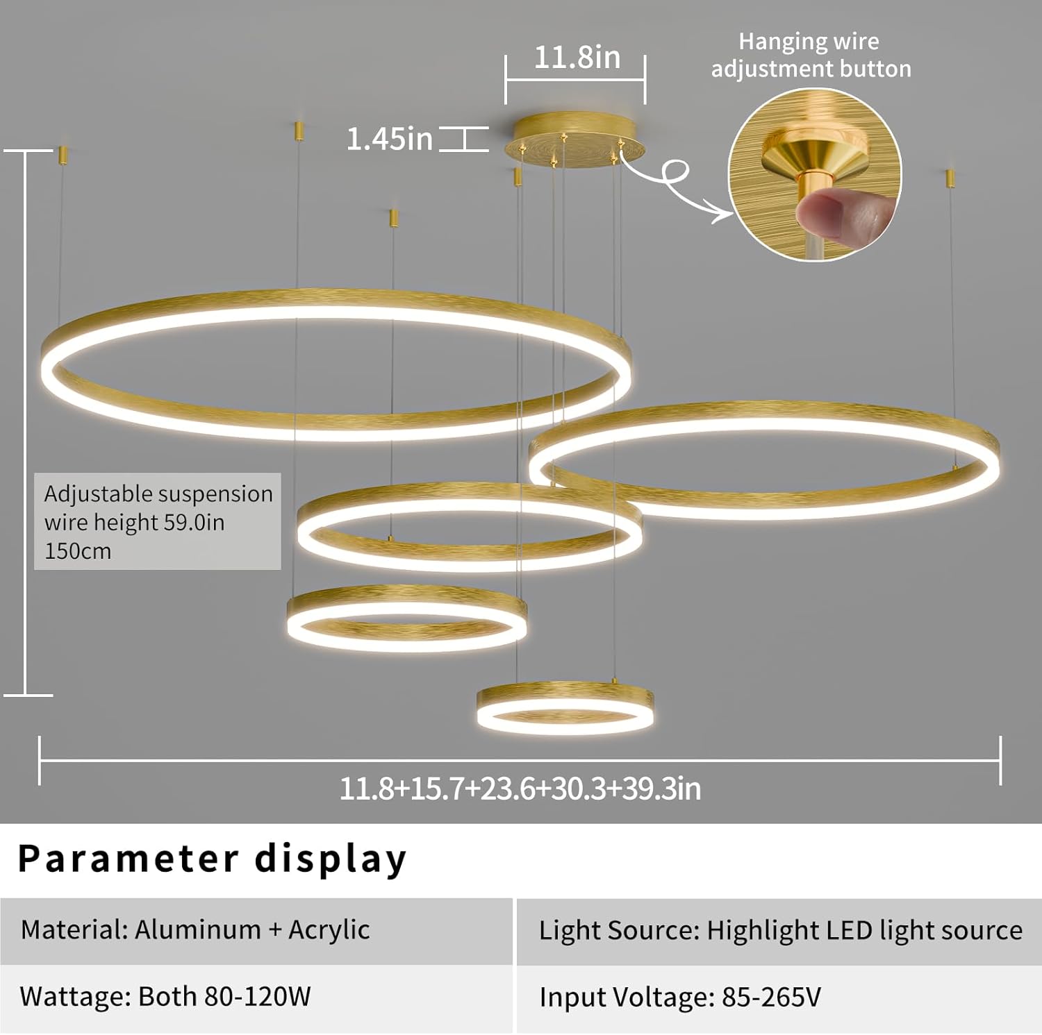 Modern Ceiling Chandelier Light, with Remote Control Dimmable 3 Color Mode & Brightness Ceiling Lamp, Anti-Flicker Dining Light Fixture for Kitchen, Dining Room(Gold)