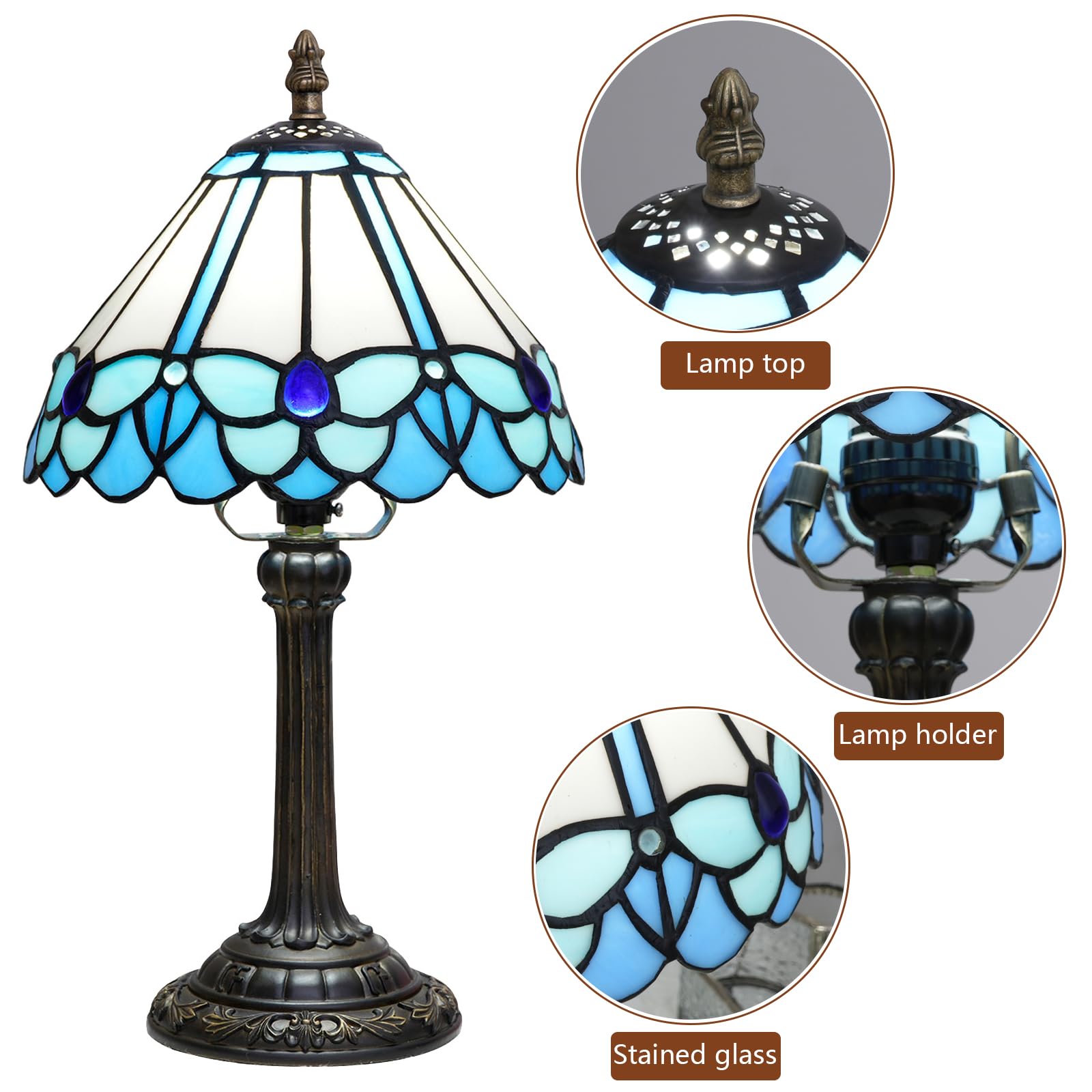 Tiffany lampa niebieska w stylu motyla, lampa do czytania, 8 x 8 x 14 cali, do sypialni, stolik nocny, lampka nocna, do domu, biura, lampa na biurko z żarówką LED