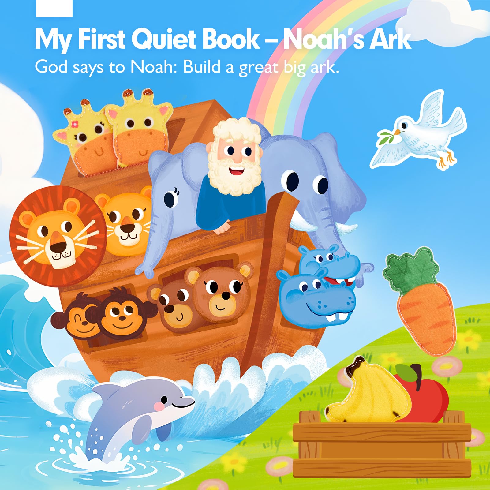hahaland Noah's Ark Toy Busy Book for Toddlers 1-3 - Baptism Gifts for Boys Girls - Montessori Toys for 1 Year Old - Sensory, Early Learning, Educaitonal, Developmental One Year Old Boy Birthday Gift