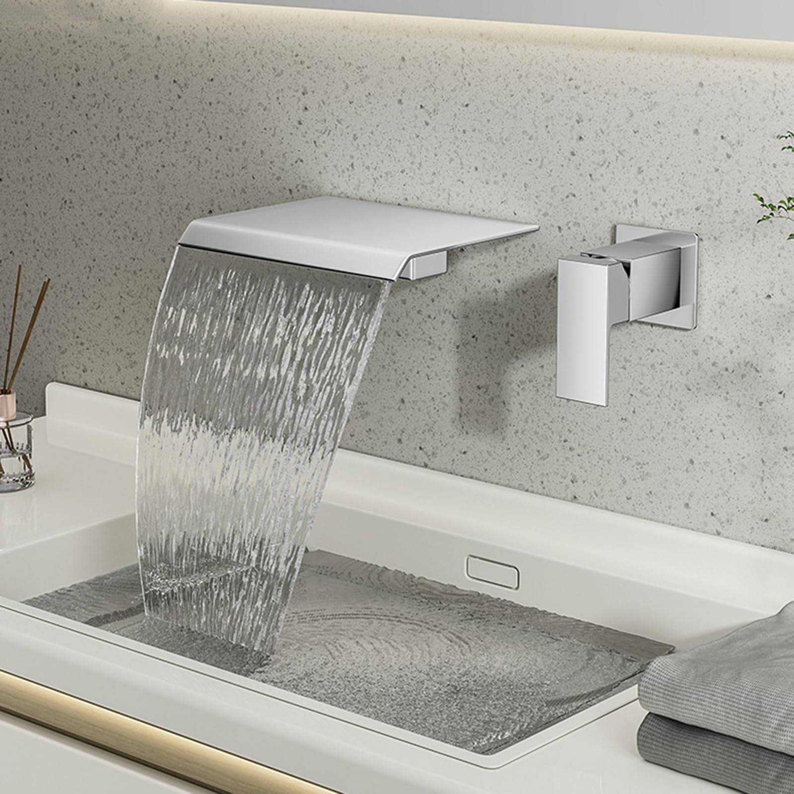 Rubinetto A Cascata Per Lavabo A Muro Rubinetto Bagno Lavabo E Bidet Miscelatore Lavabo Bagno Tutto In Rame Acqua Miscelata Calda E Fredda Installazione A 2 Fori,cromo