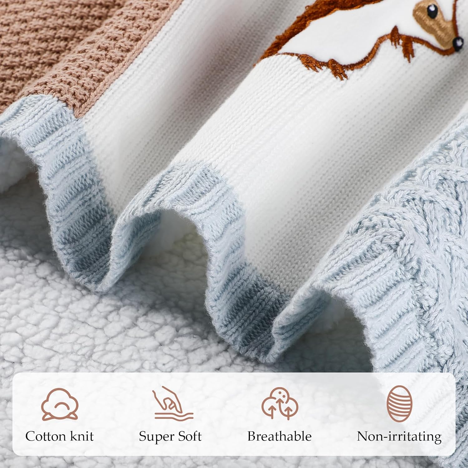 Baby Blanket, Soft Baby Blankets for Newborns, Baby Blankets Neutral with 3D Animal Embroidery, Cotton Baby Blanket Boy with Fleece Backing, 30x40 Nursery Swaddle Blanket