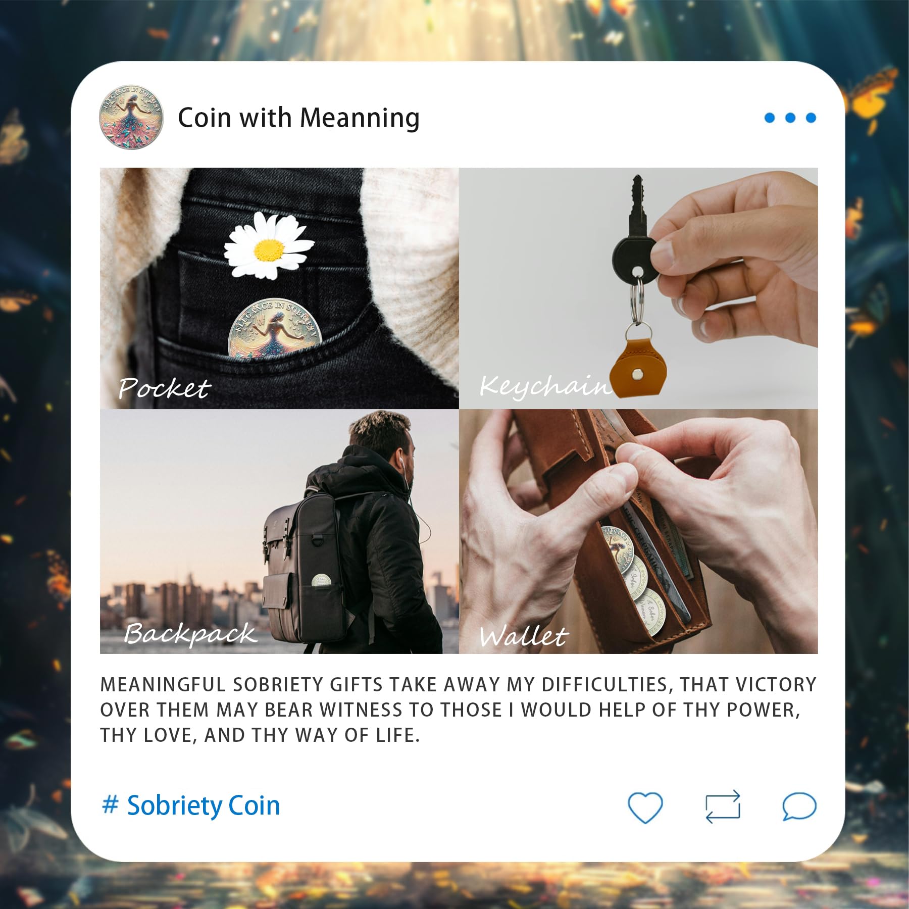 Artsy Grace - Moneda de sobriedad para mujer, monedas AA de mariposa de recuperación, adicción a la hermana al poder, fichas y medallones, celebra la vida limpia, narcóticos, alcohólicos, anónimos