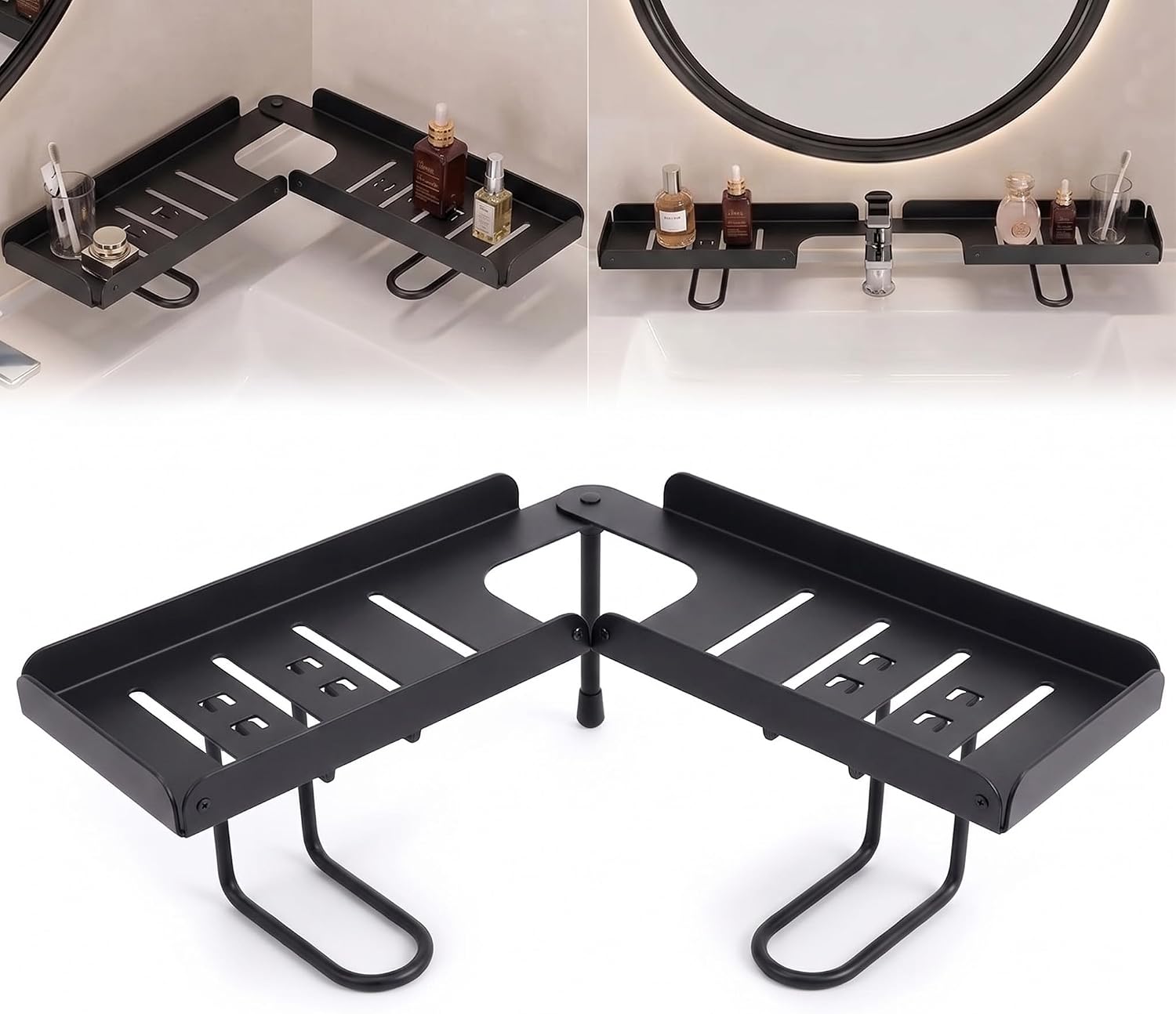 Drill-Free Foldable Faucet Storage Rack, Carbon Steel Corner Holder