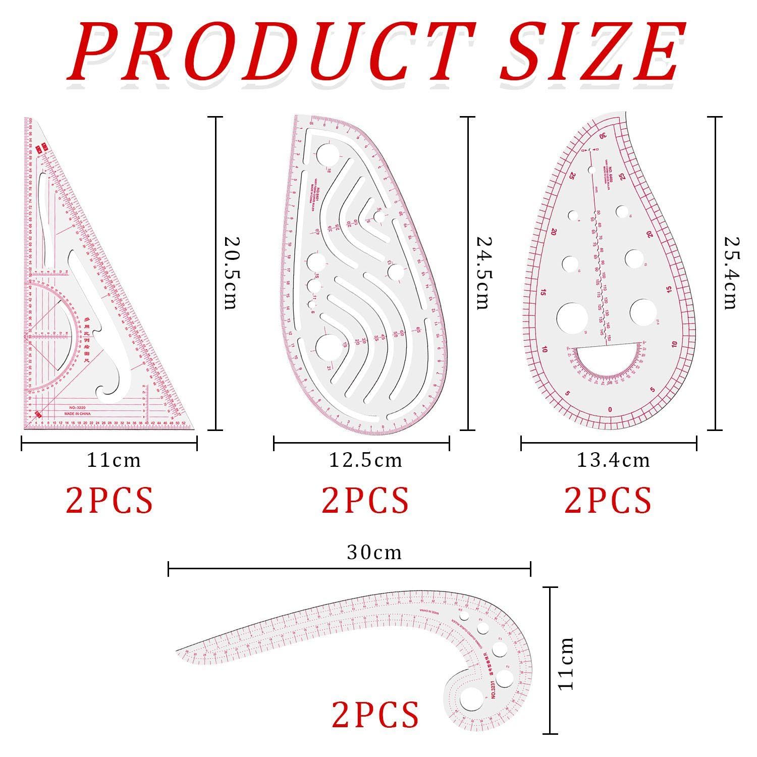 Kit De 8 Règles De Couture En Plastique Transparent - 30x17 Cm - Pour Coupe, Mesure, Patrons DIY | 2 Ensembles