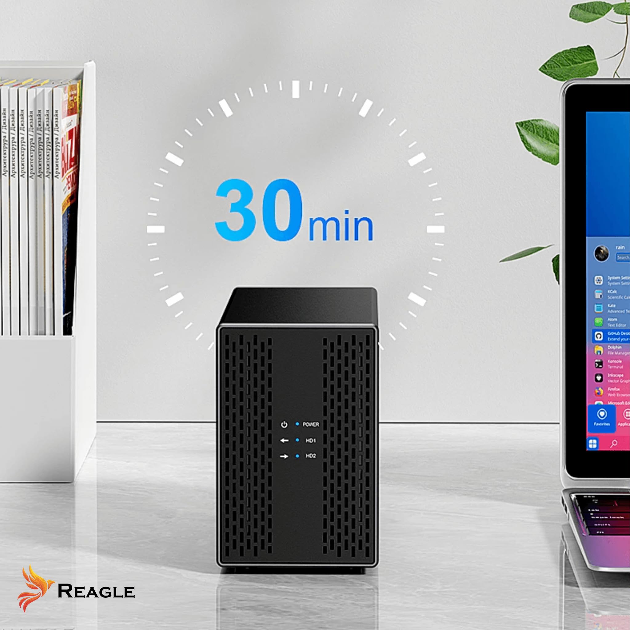 REAGLE Obudowa dysku twardego do 2,5 cala, 2 x 3,5 SATA I, II, III USB 3.2 obudowa HDD SSD 2X 20TB, obsługa UASP i Trim zasilacz, zasilacz 12 V/3 A 36 W, obudowa dysku twardego podczas pracy