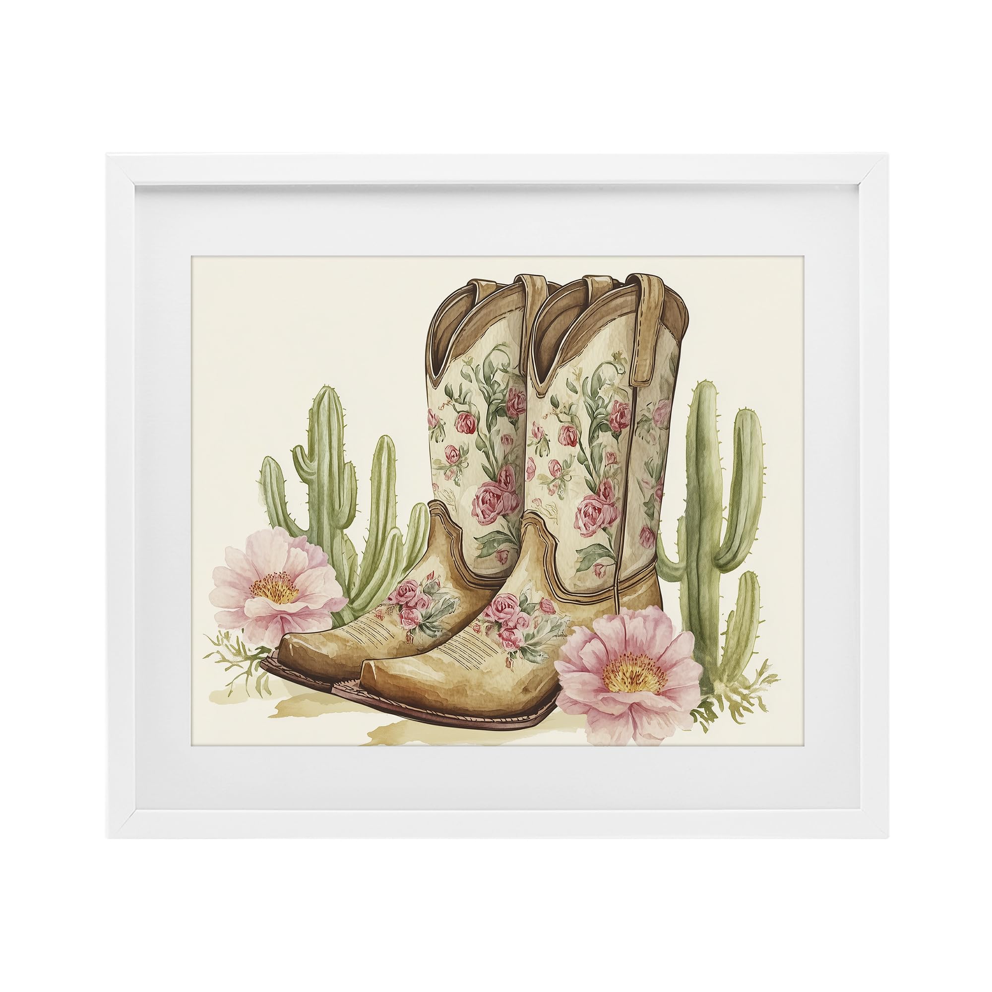 Impression encadrée Cactus et fleurs Stupell sous verre pour un salon style bohème chic