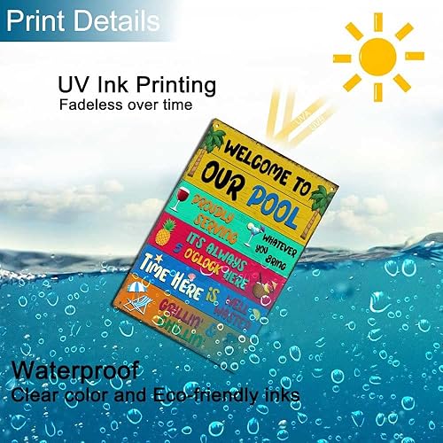 Miniatura 3 de Placa de aluminio con texto en inglés "Welcome To Our Pool Sign Orgullosamente Serving Whatever You Bring You Bring Retro Look for Pool Party Decor