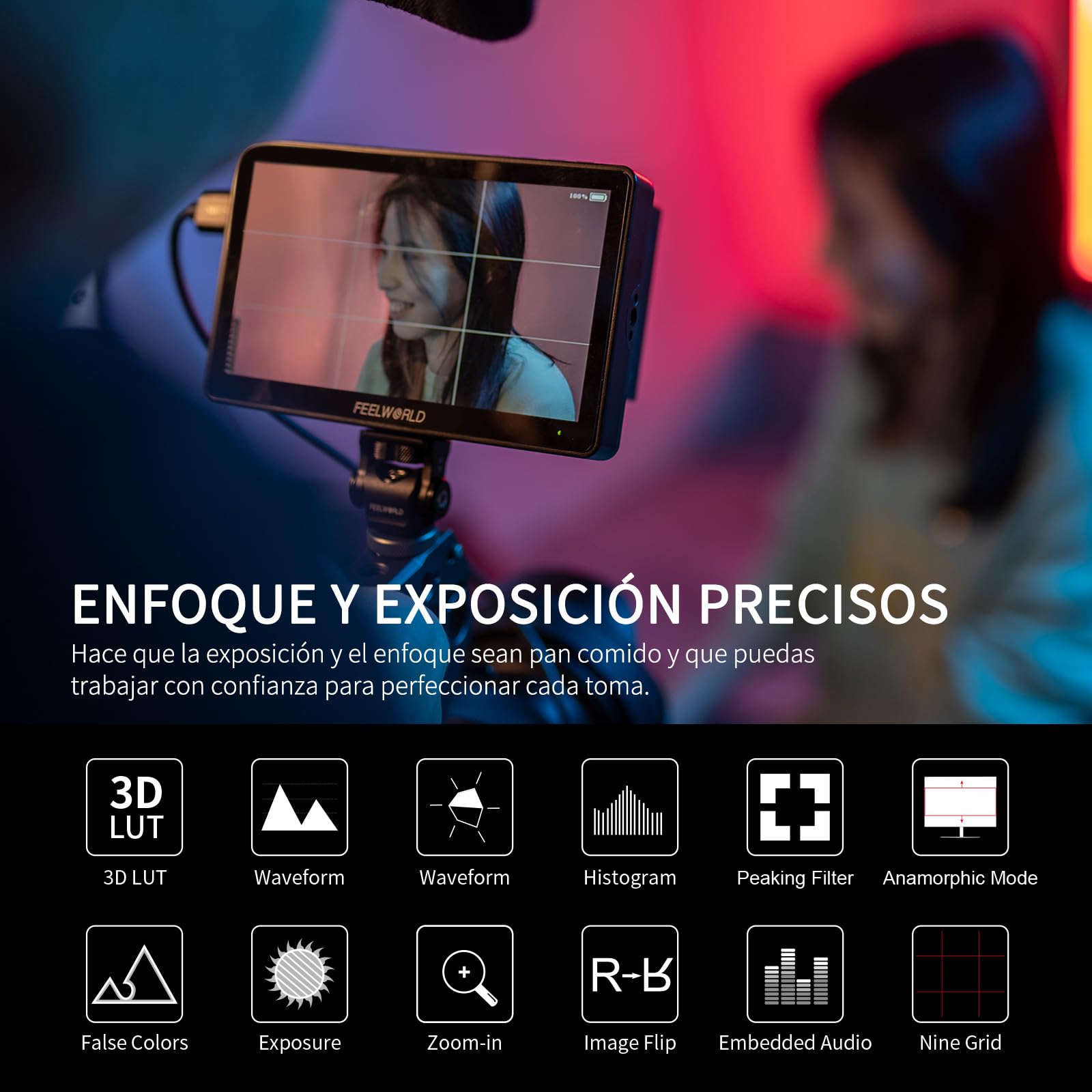 Feelworld F5 Pro V2 6 Pulgadas Monitor de Campo de cámara DSLR 3D LUT con Kit Externo Instale el Equipo IPS FHD1920x1080 4K HDMI / 5V Entrada Tipo c（Incluye batería F750）
