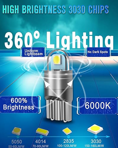 Miniatura 3 de 194 bombillas LED blancas 6000 K súper brillantes para luces de matrícula, 3030 chips 168 2825 W5W T10, bombilla LED para automóvil, luces LED para