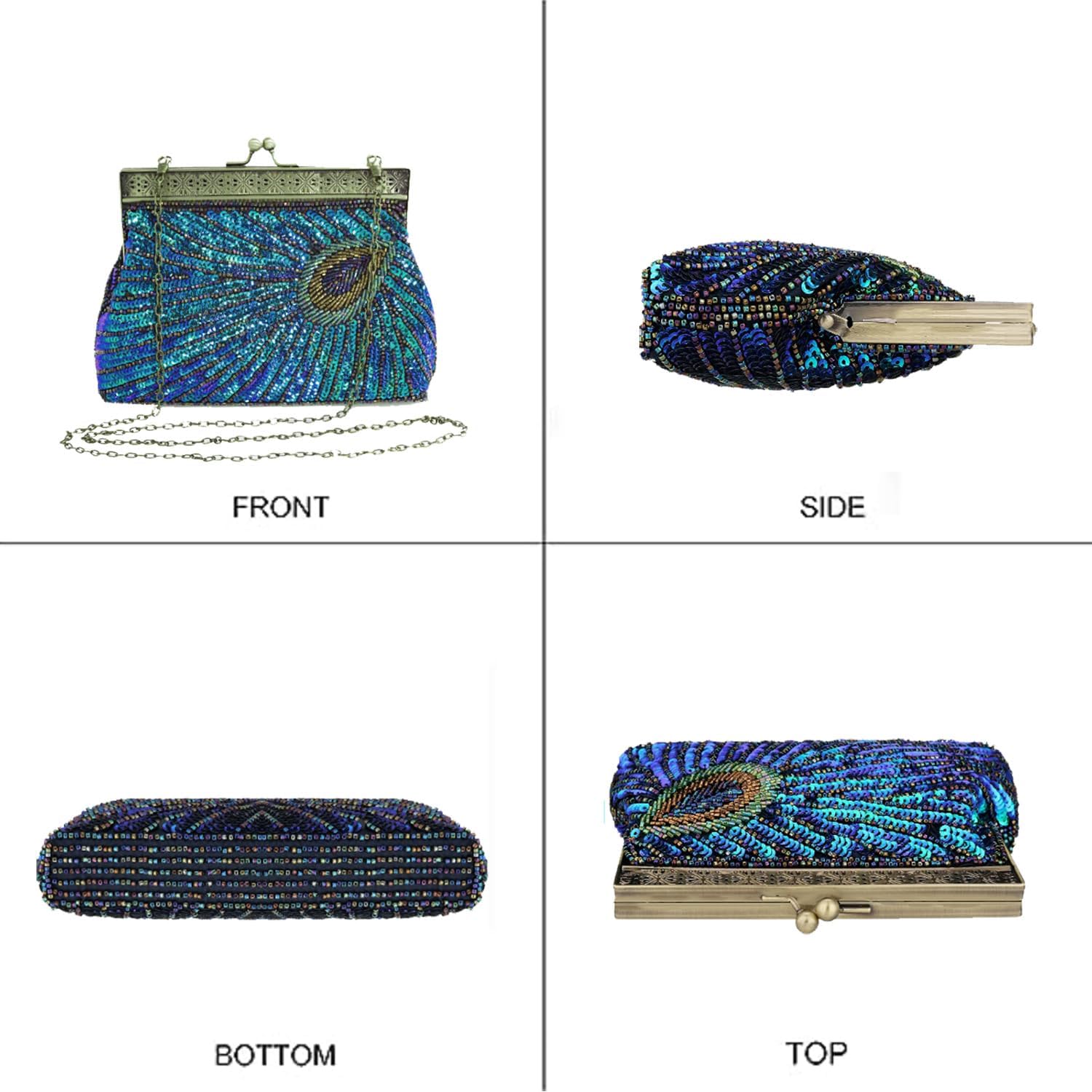 Peacock Clutch Beaded Sequin Vintage Evening Handbag 1920s Party Wedding Purse - Image 4