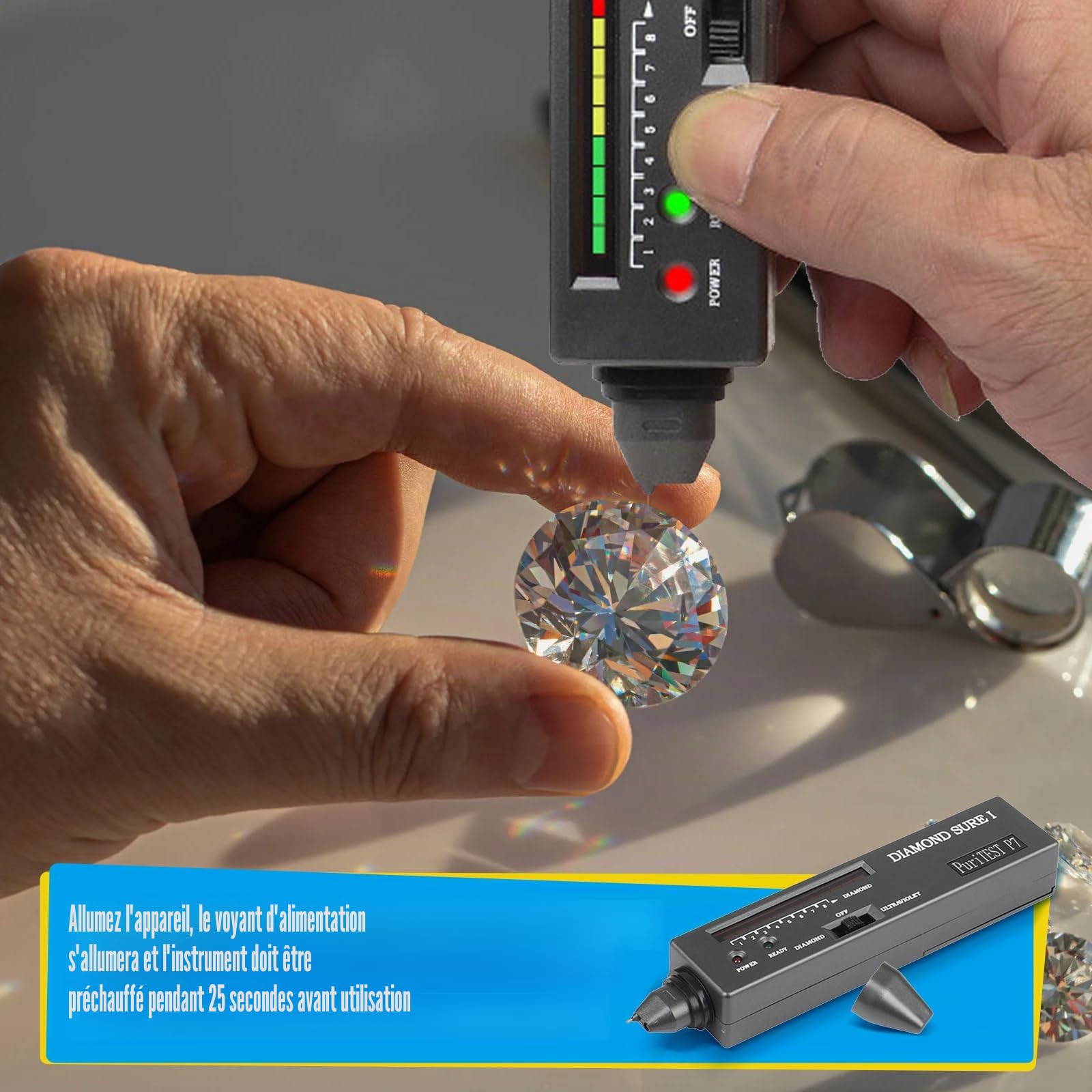 Stylo de test de diamant électronique portable avec lumière UV, outil de test de dureté professionnel pour les vrais diamants, pierres de bijouterie, débutants et experts