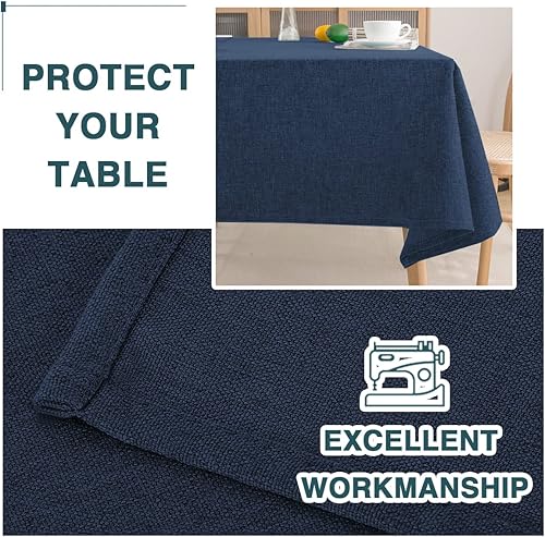 Miniatura 5 de FantasDecor Mantel cuadrado con textura de lino, impermeable, a prueba de derrames, sin arrugas, para comedor y uso al aire libre, azul marino