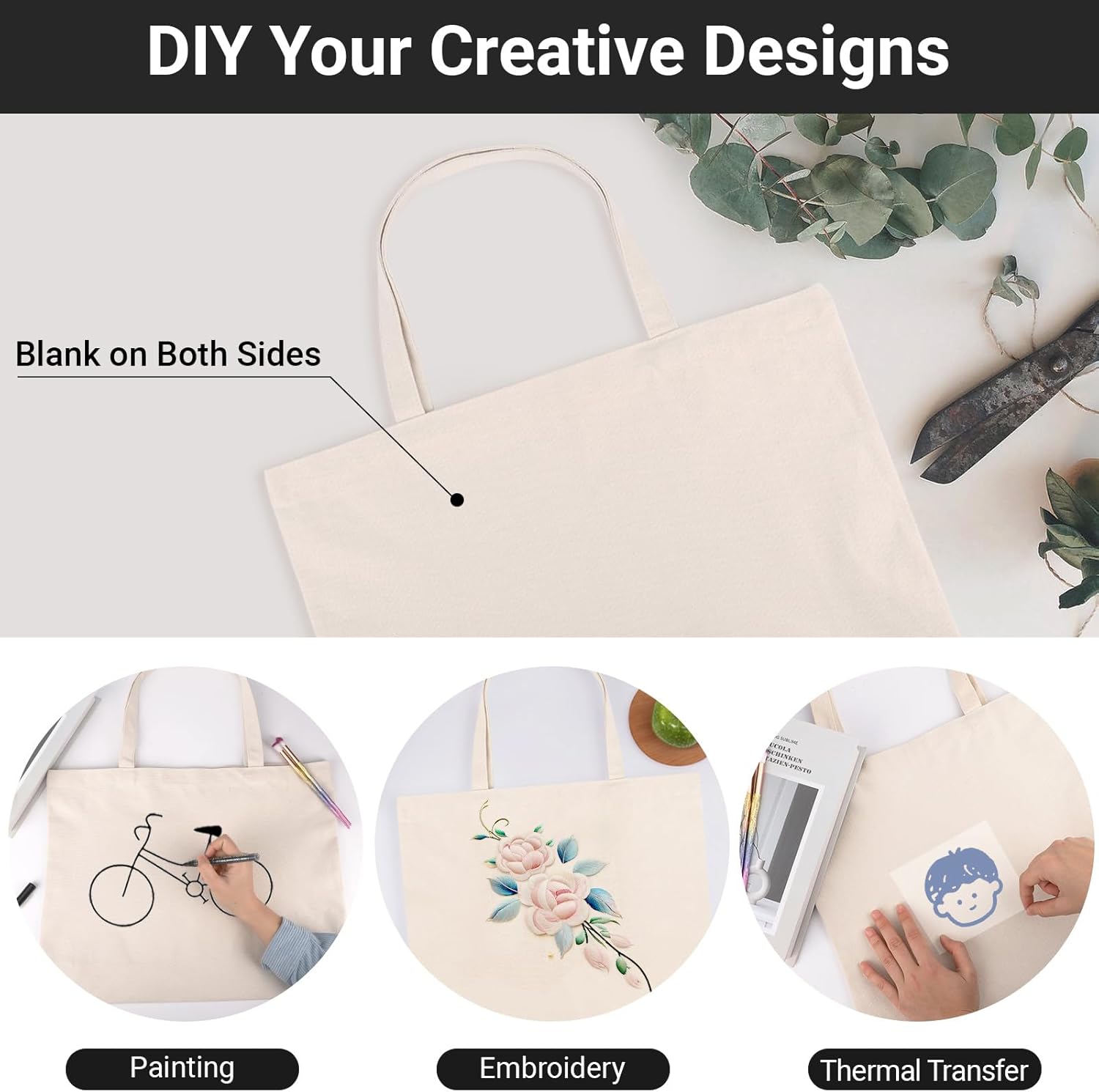 Segarty Canvas Tote Bags, 3PCS 16.5x13in Large Heavy Duty Blank Canvas Bag to Decorate, Bulk Reusable Grocery Shopping Shoulder Bags Bookbag with Bottom Gusset for DIY Crafts Paint, Decoration - Image 5