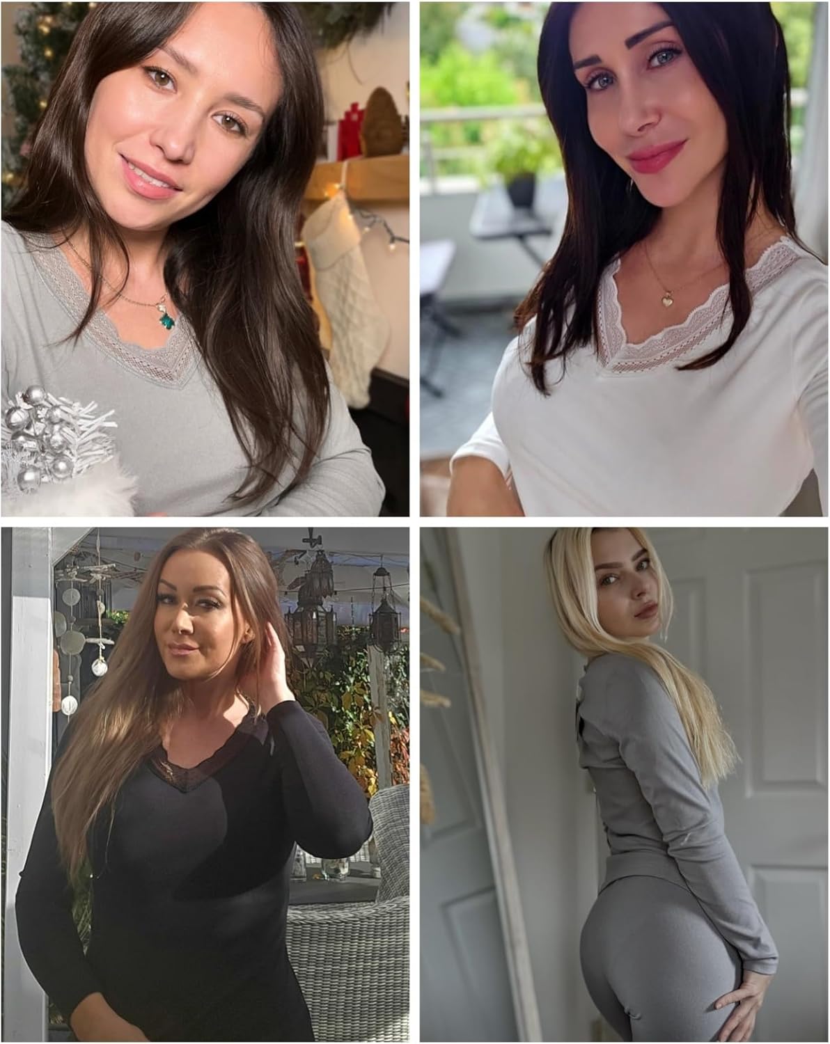 Lace V Neck Thermal Underwear Sets For Women Long Johns Fleece Base Layer Cold Weather Thermal Pajamas Set Top Bottom - Image 3