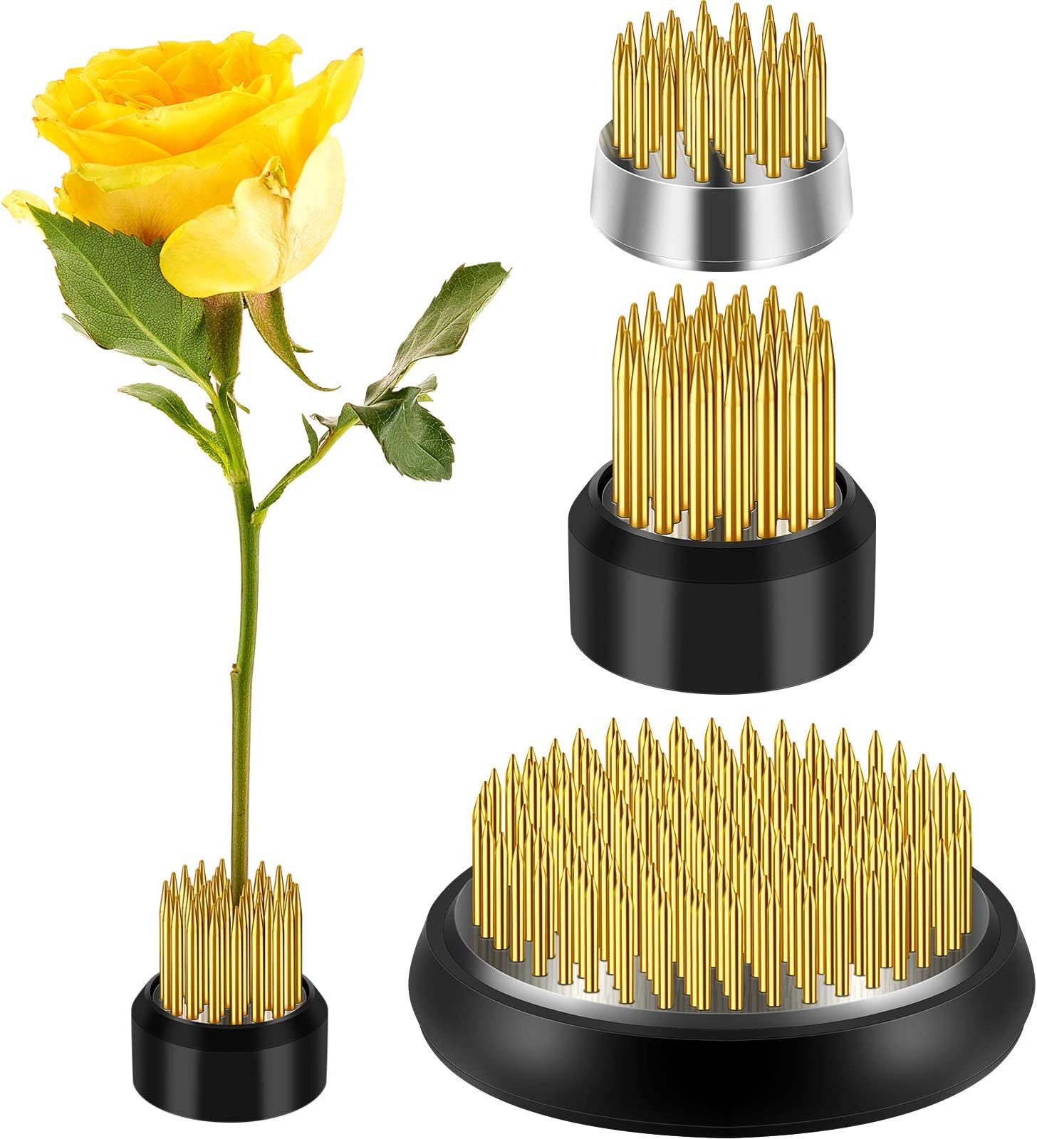 3 Pcs Floral Frogs Round Metal Flower Frog Japanese Ikebana Vase Flower Arranger Floral Arrangement Holder for Home DIY Craft Plant Fixation Vase Centerpieces 0.91,1.02,2.36 Inch(Gold)