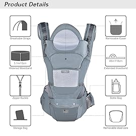 Baby Carrier Ergonomic Infant Carrier with Hip Seat Kangaroo Bag Soft Baby Carrier Newborn to Toddler 7-45lbs Front and Back Baby Holder Carrier for Men Dad Mom