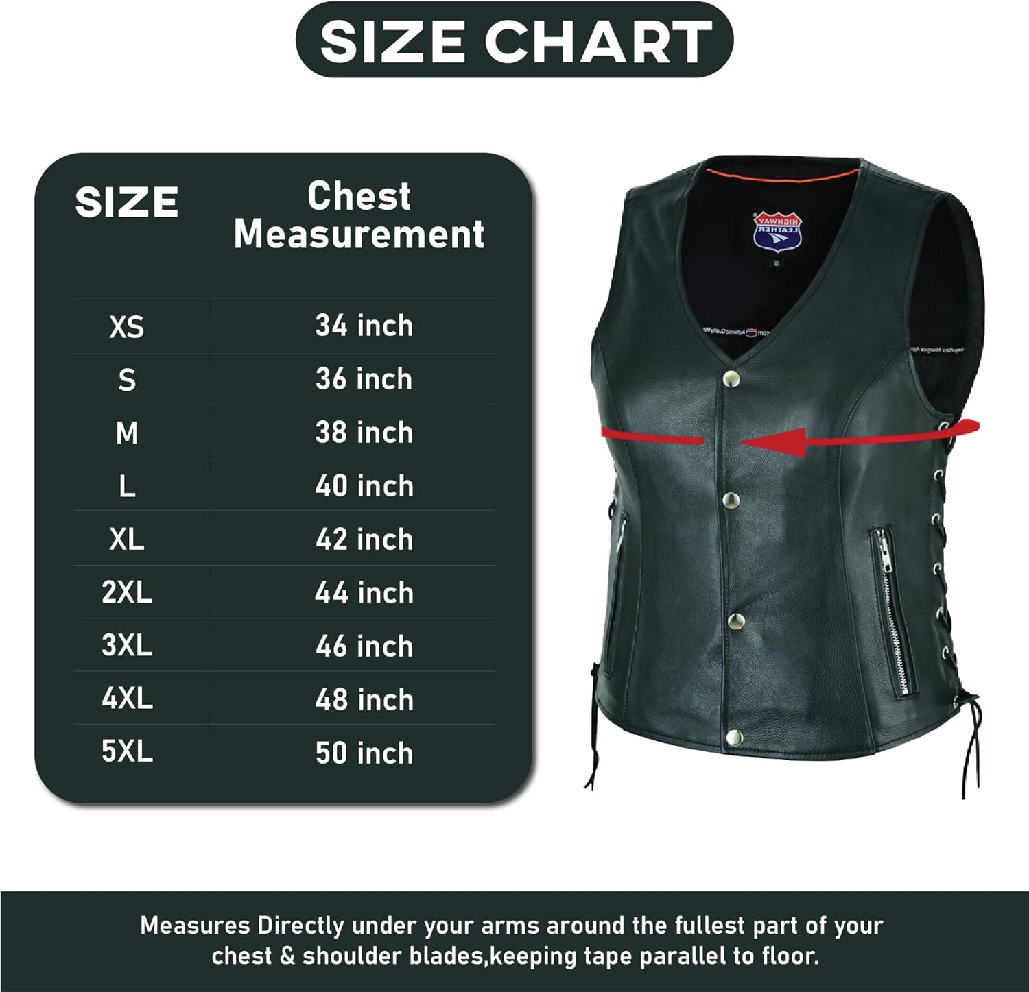 Women's Motorcycle Leather Vest with Side Lace & Zipper Pockets, Plus Extra Storage