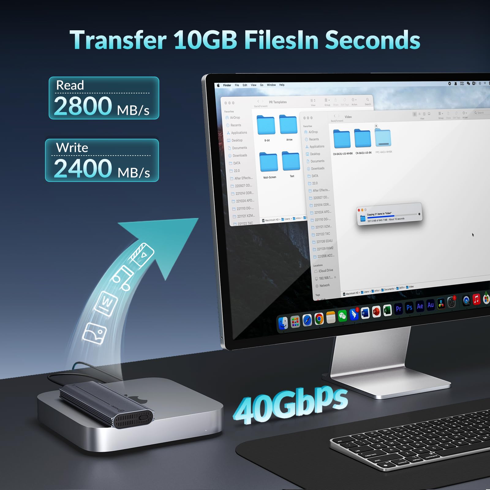 PHIXERO Custodia SSD M.2 NVMe da 40 Gbps con ventola integrata [custodia in alluminio], custodia USB 4.0 M.2 NVMe per PCIe 2280 M-Key (chiave B+M), custodia USB C compatibile per Thunderbolt 3/4, fino