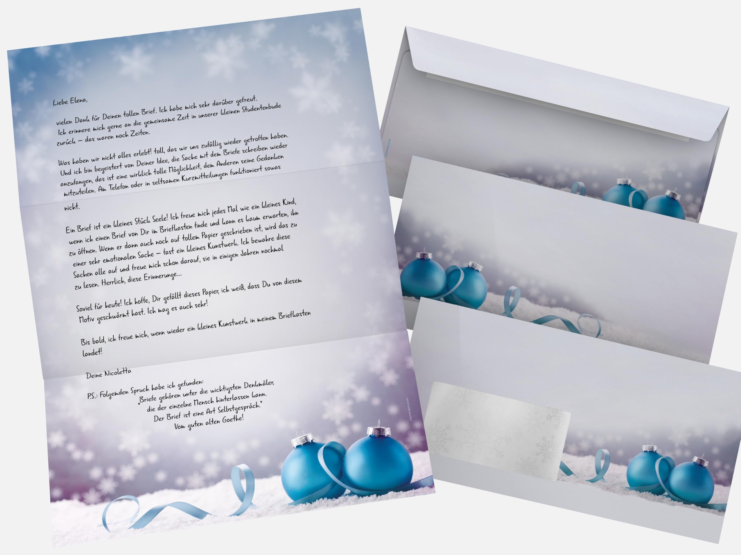 Christmas Letter Paper with Christmas Baubles in the Snow, 20 Blatt A4 + 20 Envelopes Window Envelopes