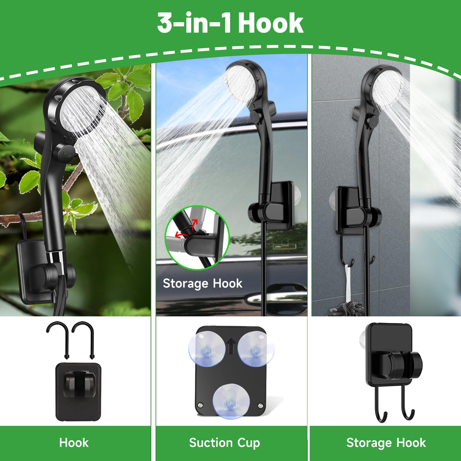 Ducha Portatil Camping, Ducha Portátil con Batería Recargable de 8000mAh y Pantalla LED Inteligente, Ducha de Exterior Impermeable IPX7 para Camping, Jardín, Senderismo, Viajes