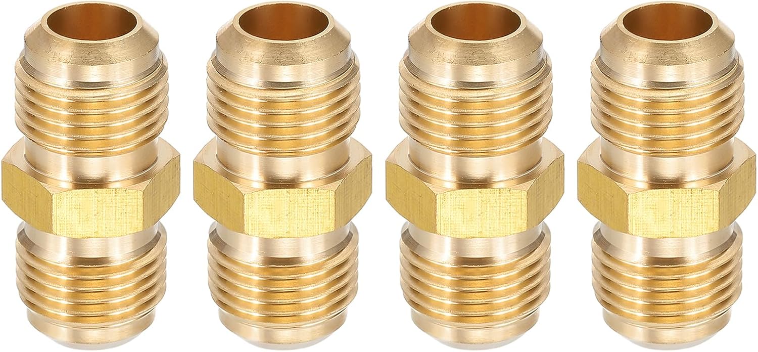 PATIKIL 3/8 Inch Male Flare x 3/8 Inch Male Flare Connector, 4Pcs SAE 45 Degree Brass Adapter Union Tube Coupler Pipe Fitting for Air Gas Line Refrigeration HVAC