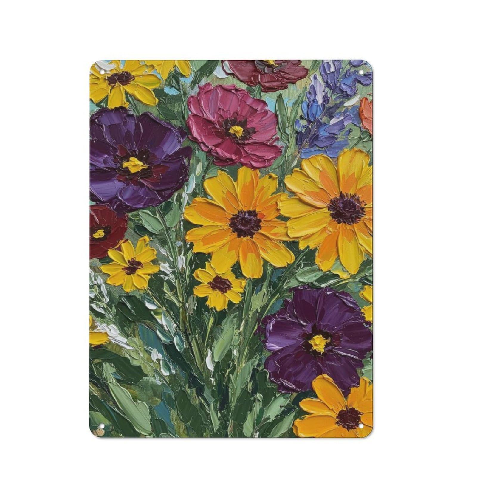 Junmoney Style Tin Wall Plaque 40X30cm With Vibrant Floral Bouquet For Home Office Or Studio, For Metal Sign Collectors, For Garage And Workshop Walls