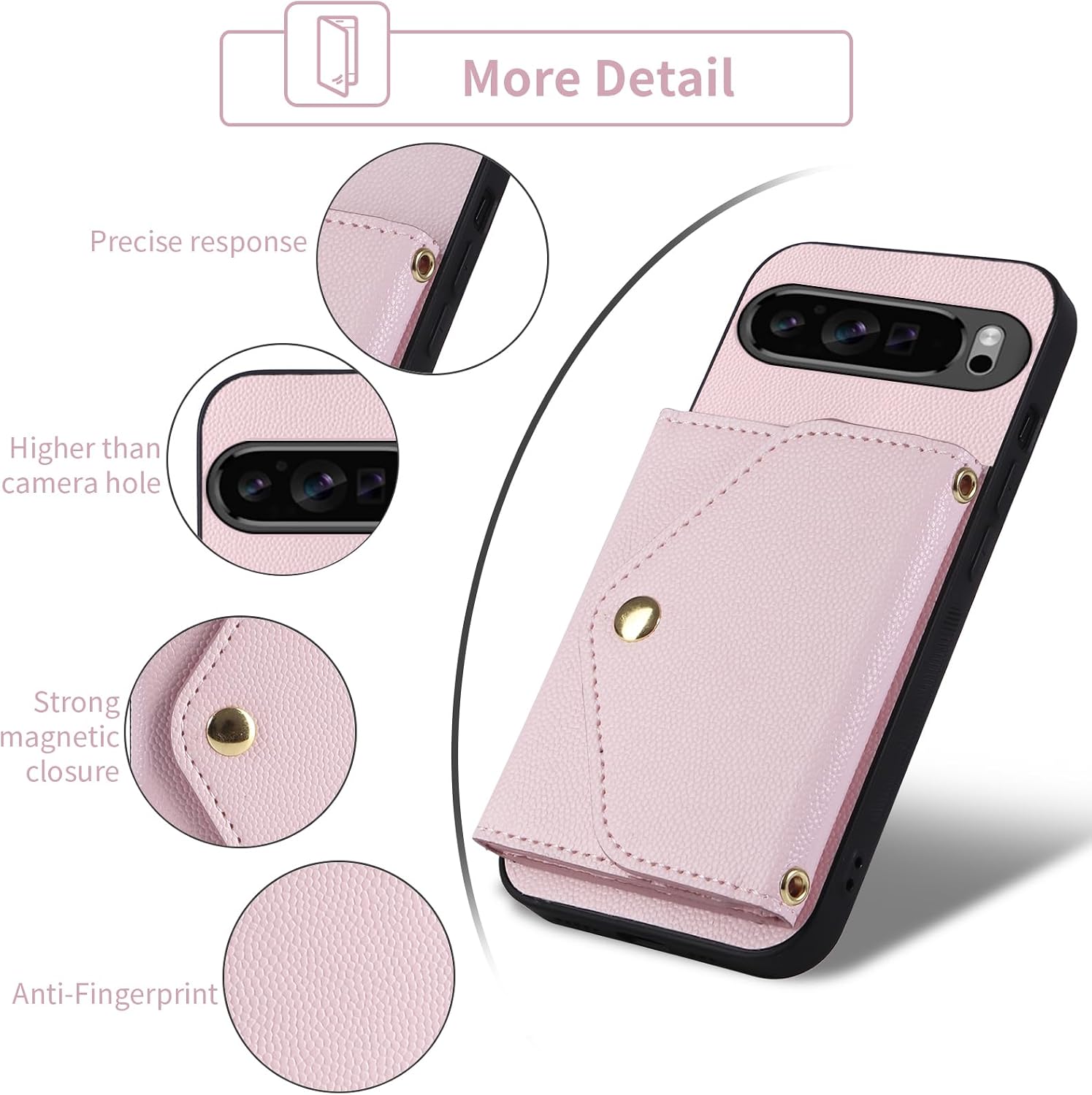Phone Cover for Google Pixel 9/9 Pro 5G Shoulder Strap Card Slots Men Pink image 4