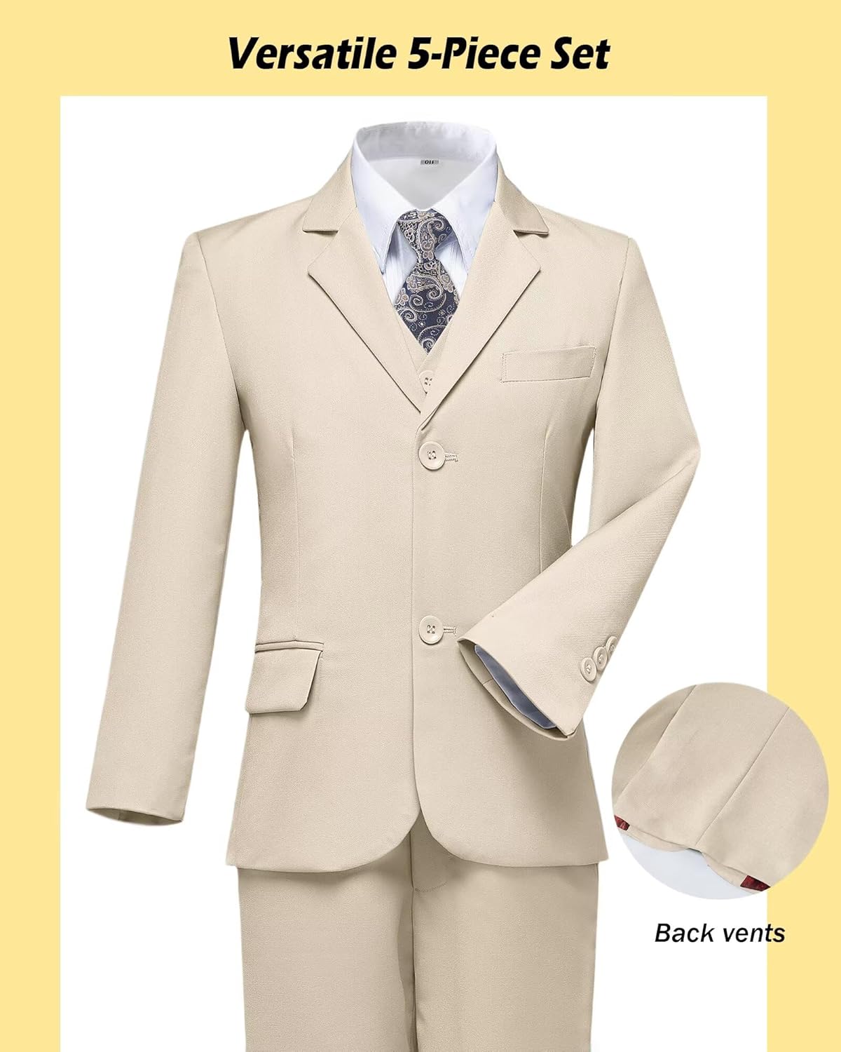 Boys’ Formal Suit 5 Piece Set, Toddler Tuxedos for Wedding, Suits for Teens Boy Dress School Clothes - Image 4