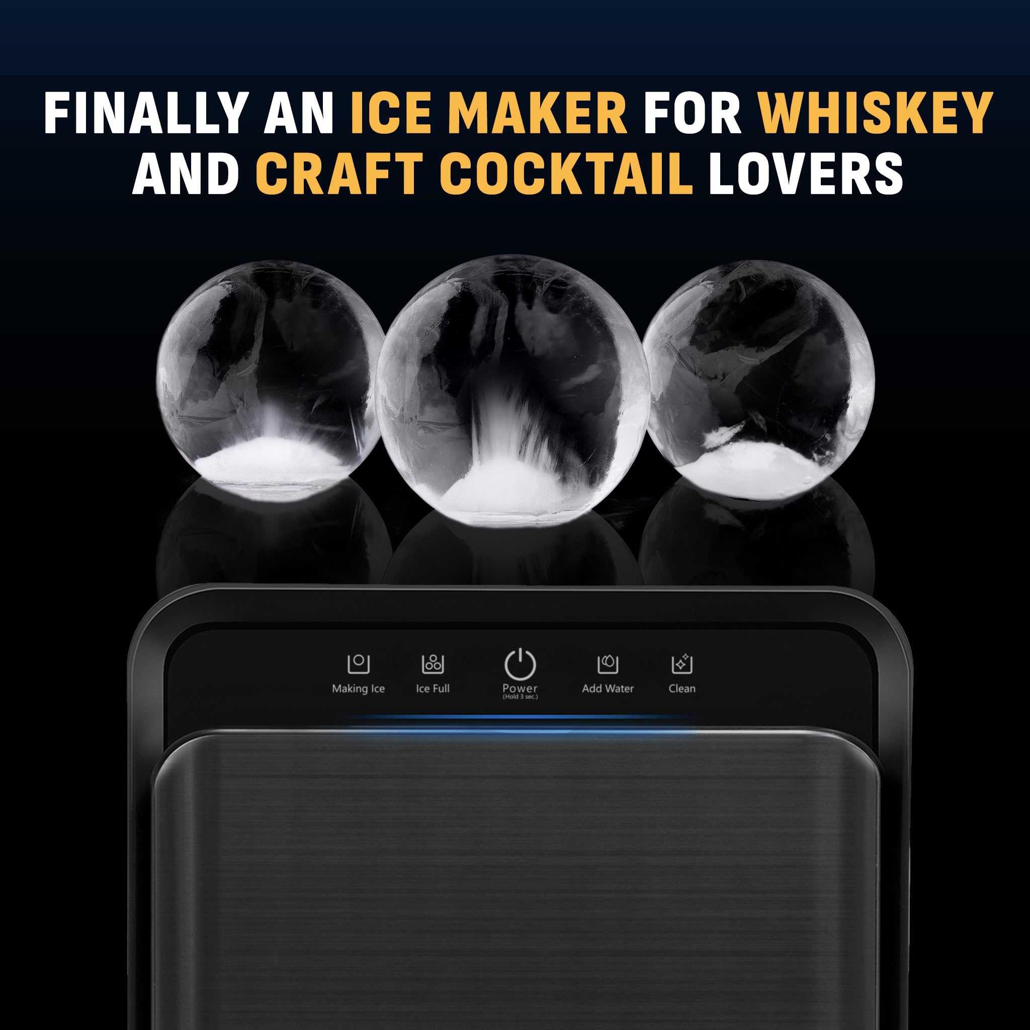 Newair Whiskey Ice Ball Maker | Countertop Clear Ice Cube Maker for Your Evening Drink, | 32 Ice Spheres per Day | Black Stainless Steel on Fridge.com