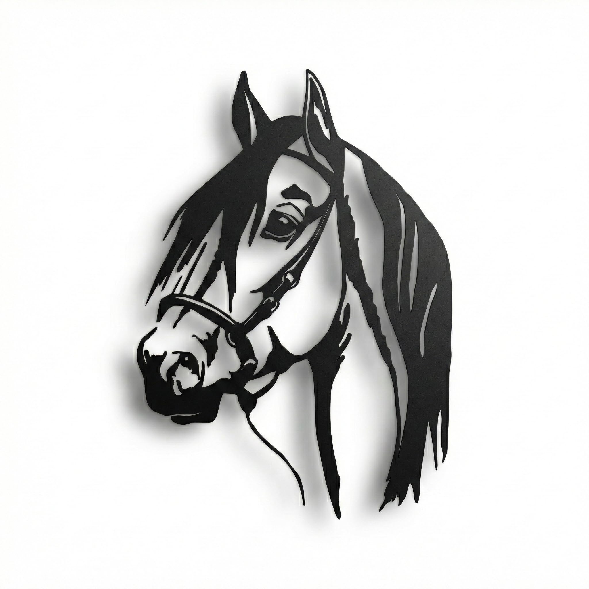 Dekadron - Décoration murale en métal - Tête de cheval - Silhouette murale en 3D en métal - Pour la maison, le bureau, la chambre à coucher, le salon (43 x 61 cm)