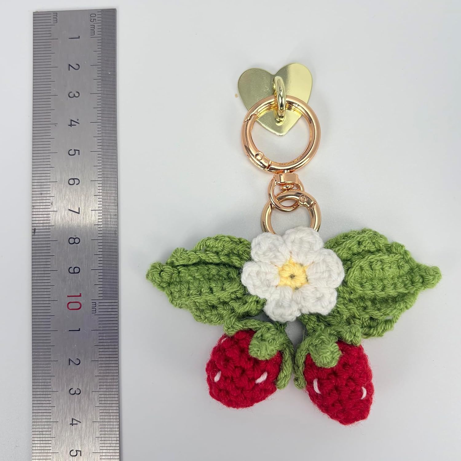Cute Strawberry Keychain,Kawaii Positive Crochet Bag Charms for Handbags,Flower Key Chain,Boho Daisy Kindle Accessories - Image 4