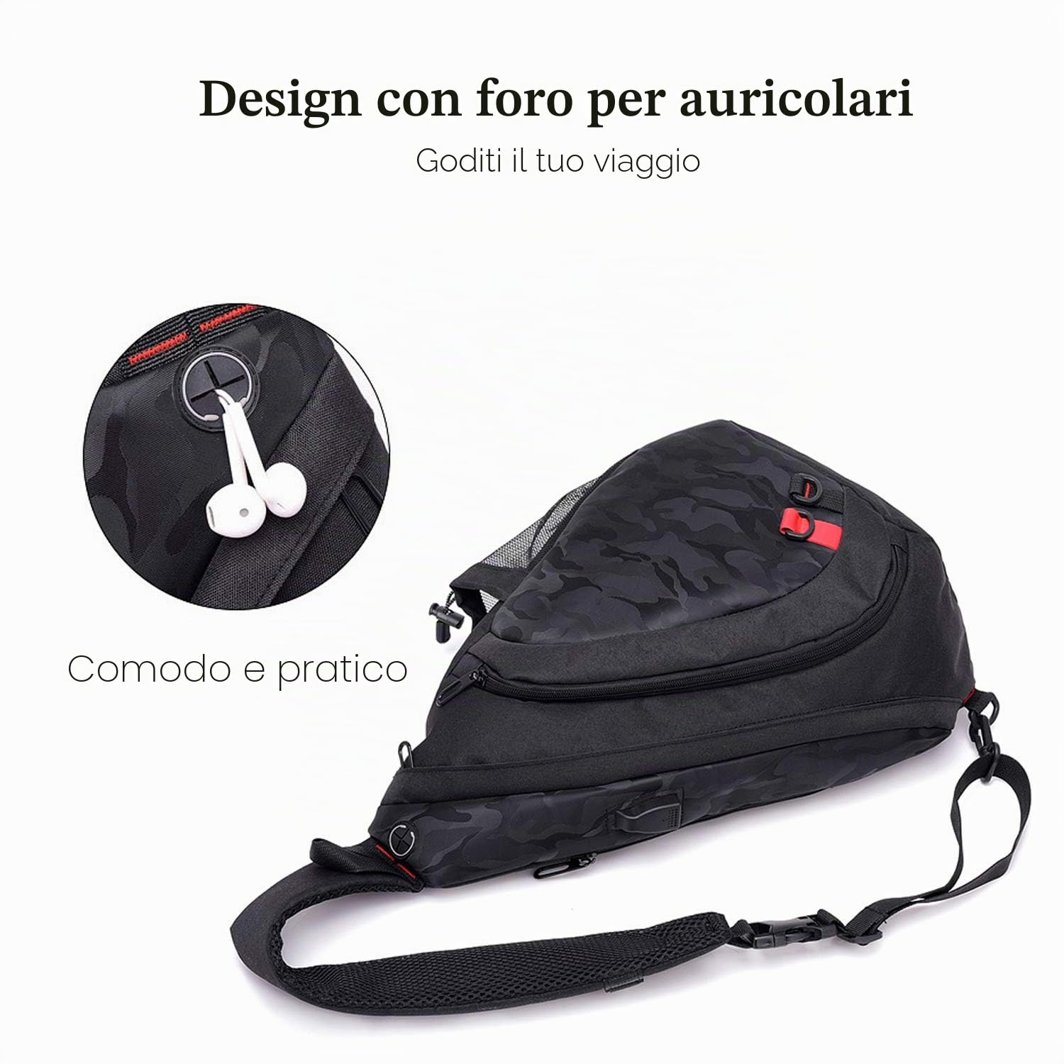 FANDARE Leggero Zaino Monospalla Sling Bag Borsa a Spalla Uomo Donna Borsello a Tracolla con USB per Scuola Outdoor Sportiva Ciclismo Viaggio Hiking Camping Crossbody Backpack Durevole Poliestere