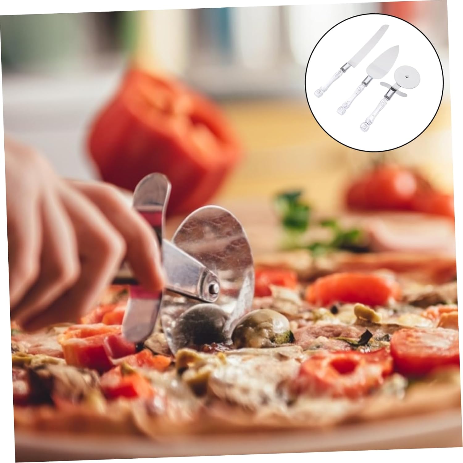 White Acrylic Stainless Steel Pizza Cutting Tool Xmas image 5