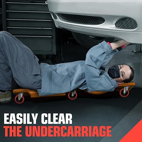 Miniatura 77 de DNA MOTORING Enredadera de plástico de perfil bajo de 40 pulgadas con reposacabezas acolchado, bandejas de herramientas y 6 ruedas, verde