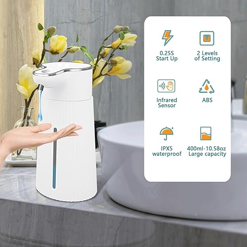 Miniatura 6 de Dispensador automático de jabón líquido, 10.5 onzas13.5 fl oz, ajustable para montaje en pared, dispensador de jabón sin contacto, impermeable para