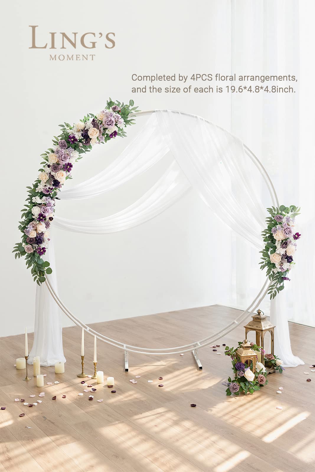 Ling's Moment Artificial White Purple Wedding Arch Flowers 2 Swags of Ceremony Backdrop Rose Arbor Centerpieces Decorations, Reception Table Outdoor Hanging Party Reception Floral Arrangement Decor