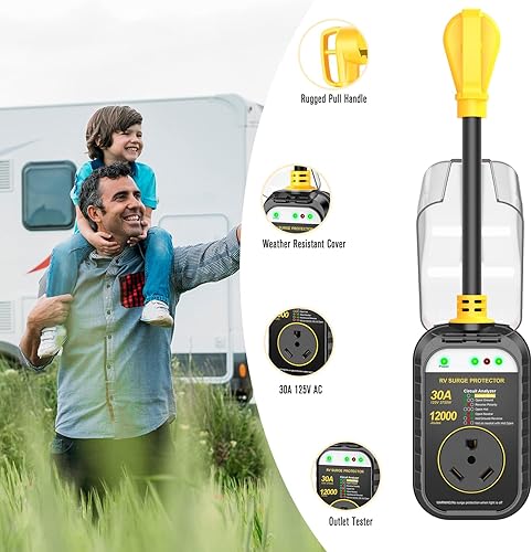 Miniatura 62 de GEARGO - Protector contra sobretensiones de 50 amperios, analizador de circuitos, protección completa (9500 julios), enchufe adaptador