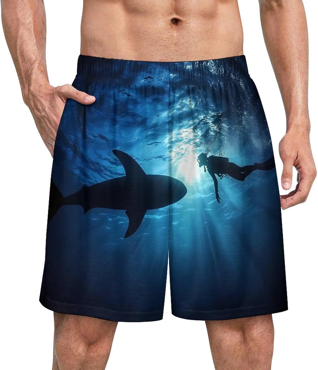 Freediver with Whale Shark Mens Pajama Shorts Drawstring Pajama Pants Pj Bottoms with Pockets