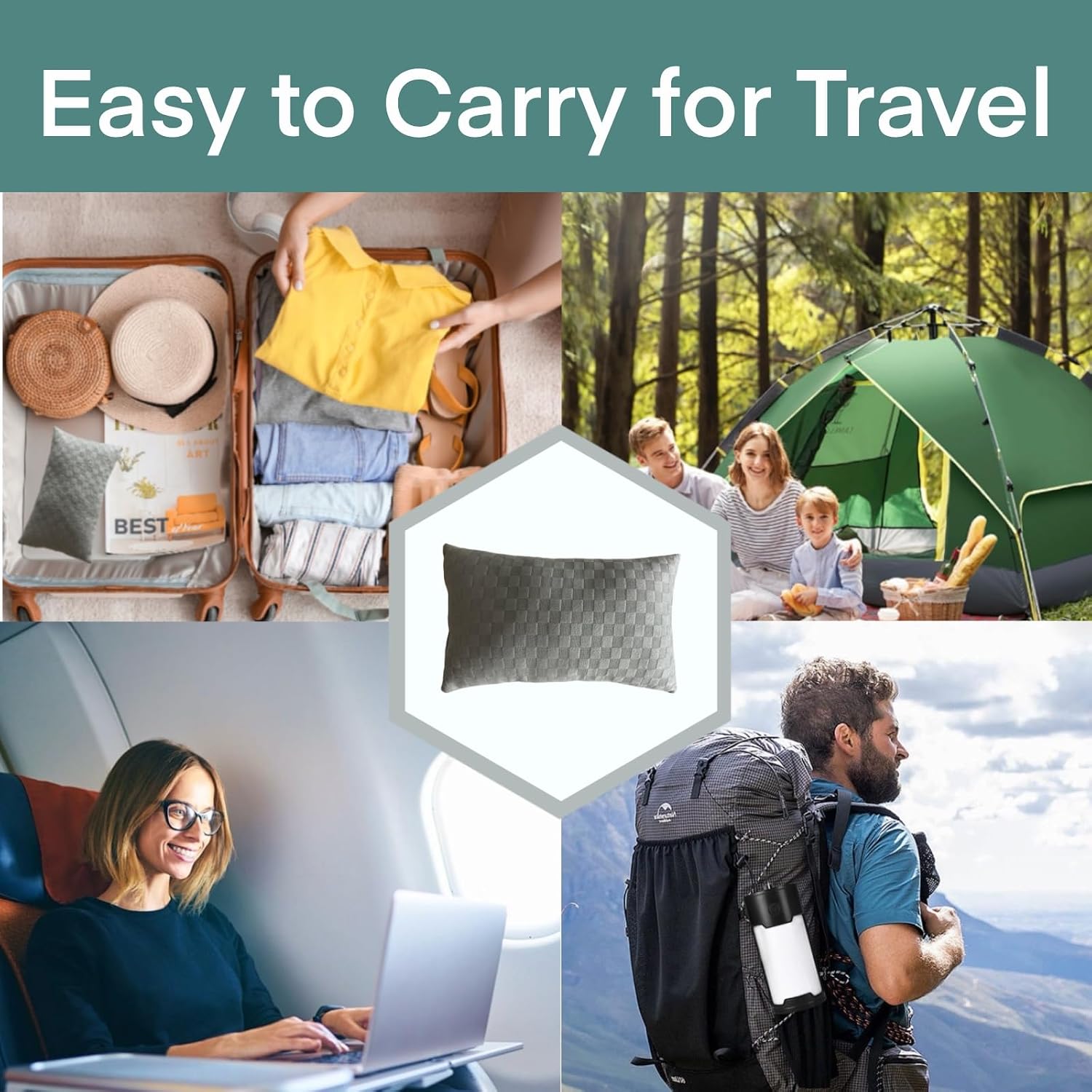 SHUNJOTA Mini Travel Pillow for Sleeping - 11x7 Inch Small Pillow for Neck, Wrist, Knee & Lumbar Support - Soft Cotton Tiny Pillow for Travel - Machine Washable (Gray-2PC)