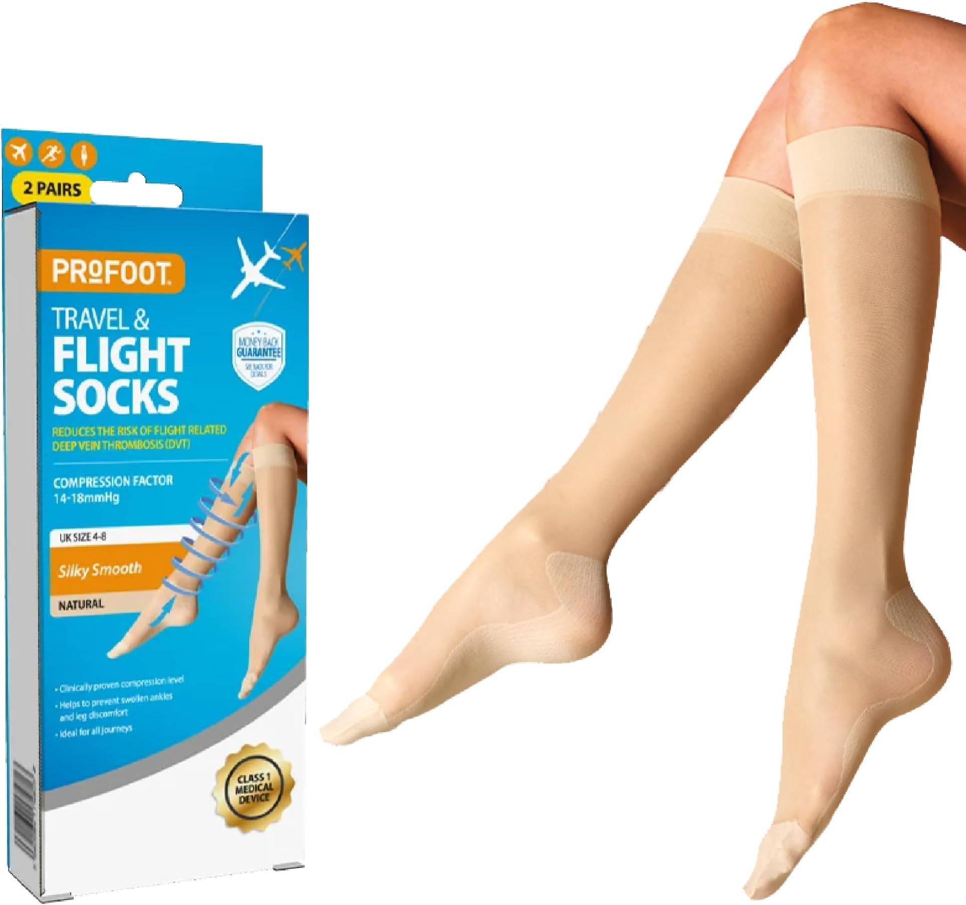 Profoot Flight Compression Socks, Clinically Proven Compression Socks for Travel, Reduces The Risk of Deep Vein Thrombosis (DVT), High Knee Supportive Socks For Flights