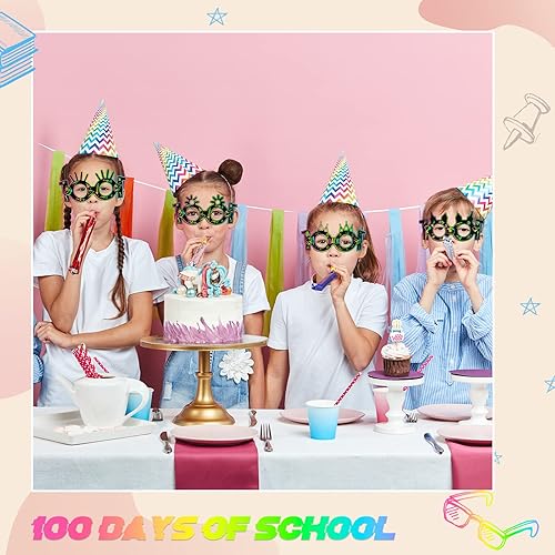 Miniatura 5 de 30 gafas para el día de escuela número 100 para niños coloridas tarjetas para rascar para 100 días de escuela celebración decoración de fiesta